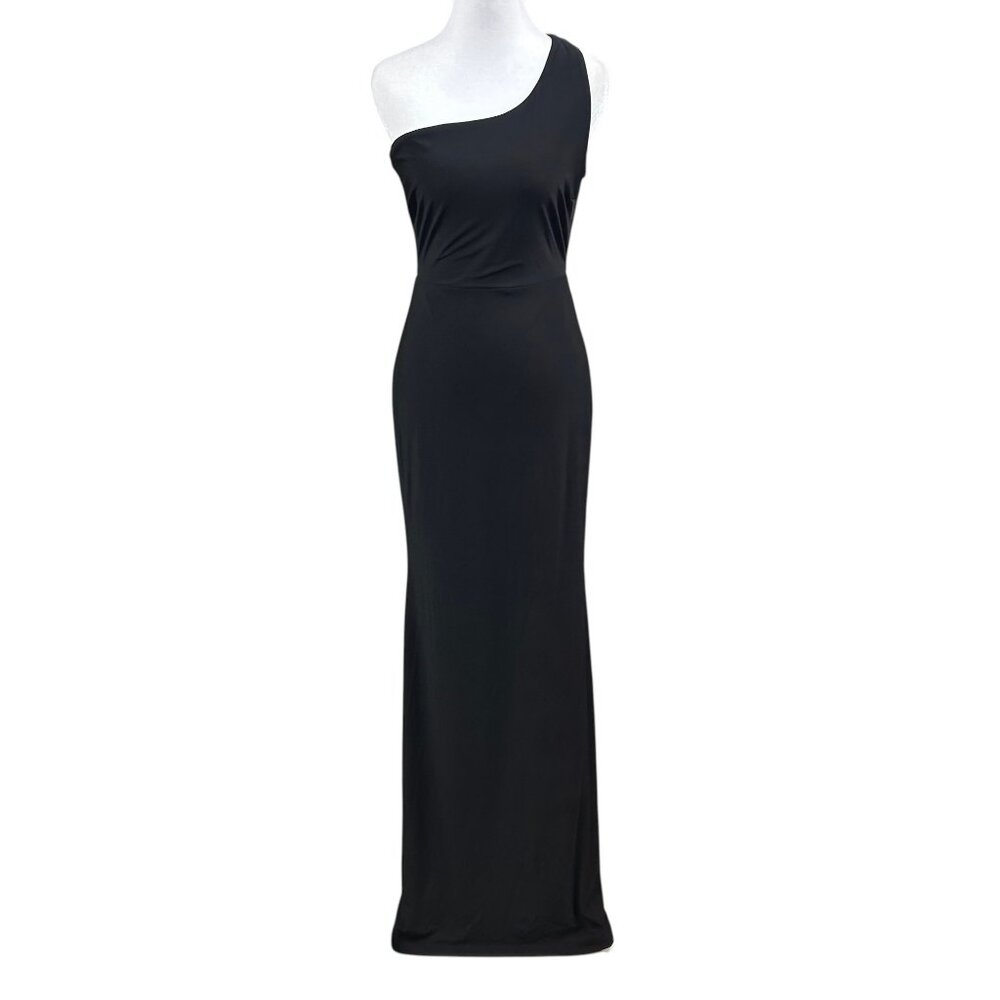 New Windsor Black Gold Shimmer One Shoulder Twist Back Maxi Dress Sz M